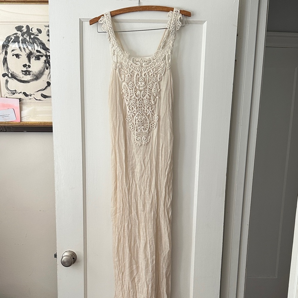 Elegant Cream Lace Maxi Dress Bohemian Boho Large